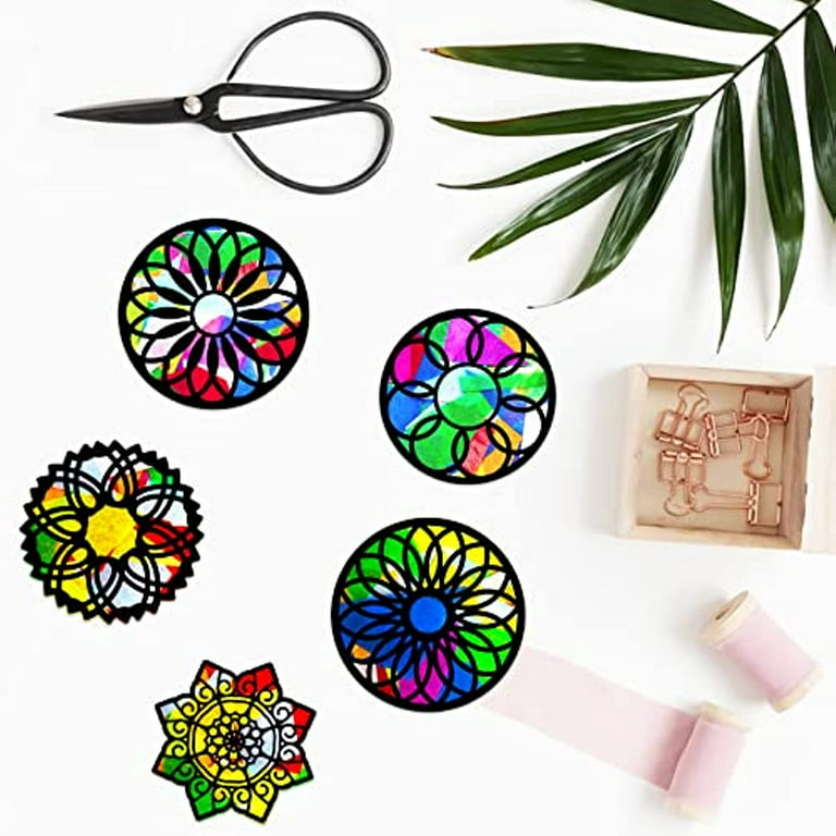 Hula Home Stained Glass Mandala Art Kit - DIY Window Clings with Markers,  10 Suncatchers - Perfect Hobby for Adults, Kids, Teens & Seniors - Ideal