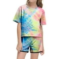 thumbnail image 2 of REDARER Girls' Summer Tie-Dye Set: Short Sleeve Pocket Top & Elastic Shorts 4-14Y | Lightweight & Comfortable,Size 11-12 Years, 2 of 5
