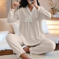 thumbnail image 2 of ZyeKqe Womens Pajamas Sets Long Sleeve V Neck Shirts Comfy Bow Sleepwear Nightwear 2 Piece Pjs Soft Homewear Outfits, 2 of 10