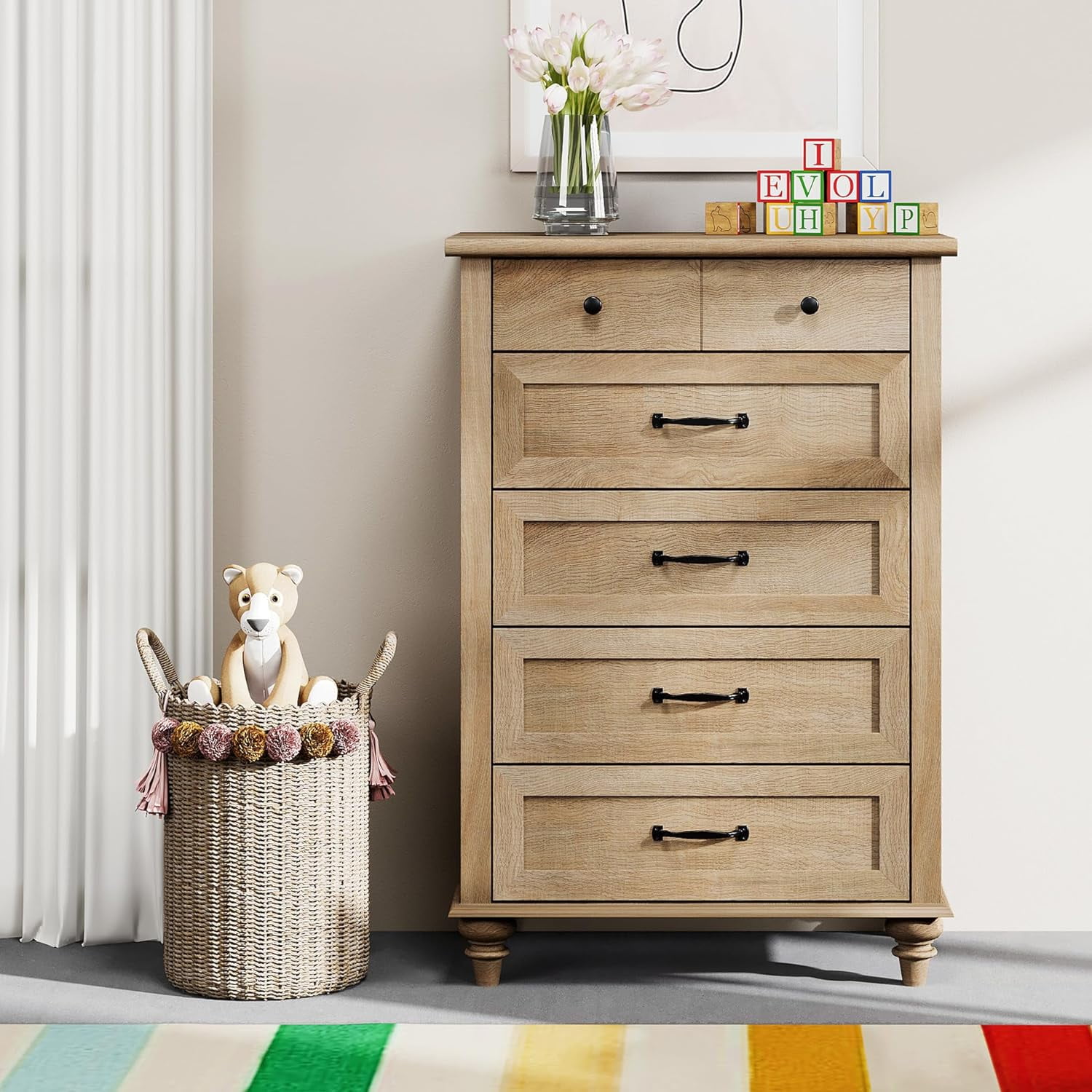 WAMPAT Tall Dresser for Bedroom with 5 Drawers&Solid Wood WAMPAT Tall Dresser for Bedroom with 5 Drawers&Solid Wood