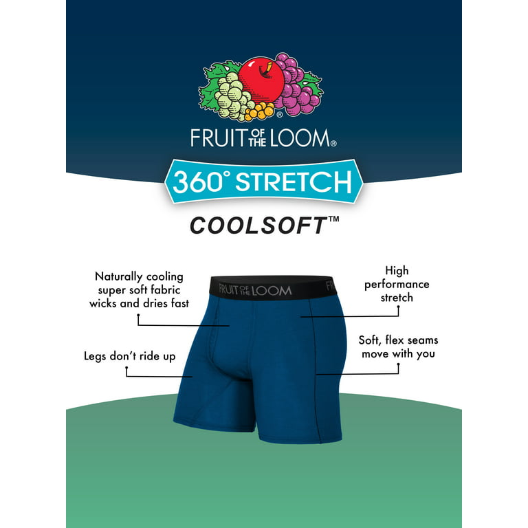 Fruit of the Loom Men's 360 Stretch Coolsoft Boxer Briefs, 6 Pack, Sizes  S-3XL