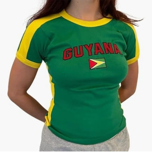 HCYSFG Womens Guyana Flag Graphic Top Crewneck Short Sleeve Slim Fit Letter Print T Shirt Summer Casual Pullover Tee