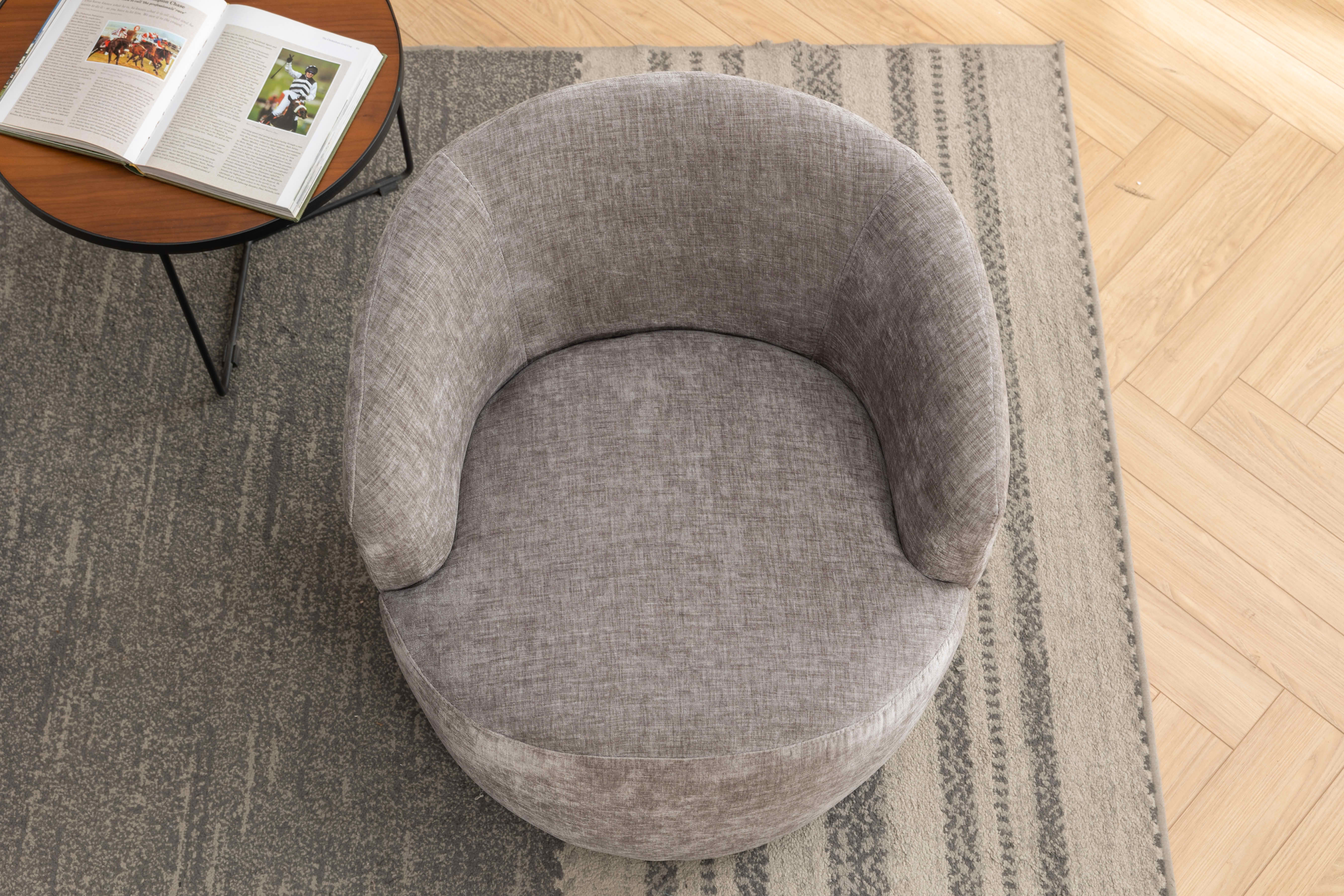 MAYEERTY Chenille Fabric Swivel Accent Armchair Barrel Chair, with Black Powder Coating Metal Ring, Gray