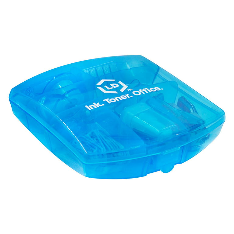 LD Blue Mini Office Supply Kit Portable Case with Scissors, Paper Clips, Tape Dispenser, Pencilener, Stapler & Staple Remover