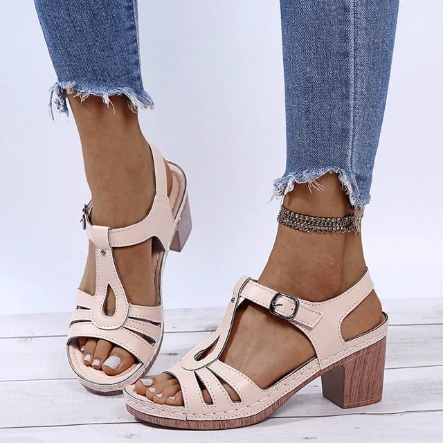 Moda mujer diapositiva ahueca hacia fuera cómodas sandalias de tacón alto playa zapatos casuales Wmkox8yii hfjk75