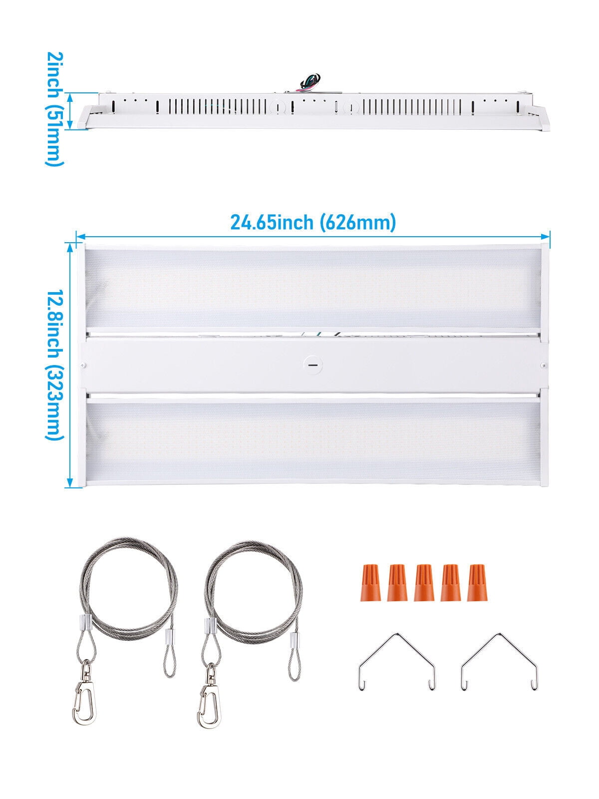2FT LED Linear High Bay Light, 220W 29700LM 0-10V Dimmable Commercial Hanging Linear Shop Lights, 5000K Daylight