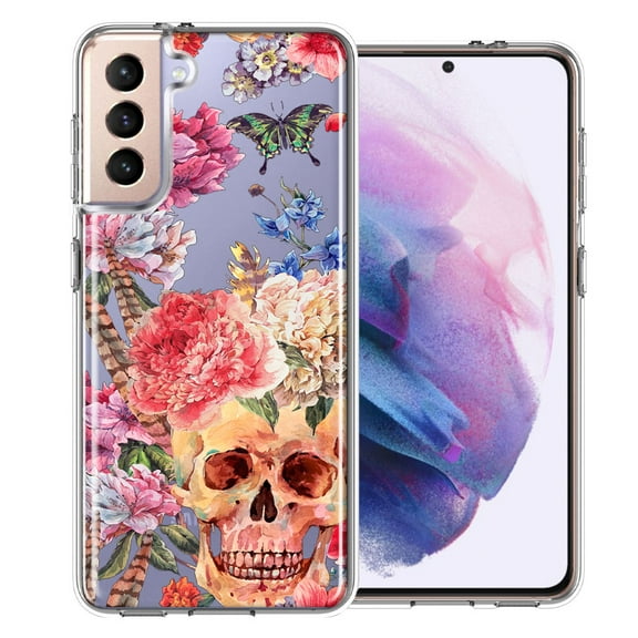 MUNDAZE Case For Samsung Galaxy S22 Indie Spring Peace Skull Feathers Floral Butterfly Flowers Phone Cover
