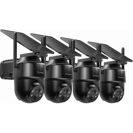 2K Security Cameras Wireless Outdoor-360° PTZ Cameras for Home Security with Solar Panel/Battery Powered, Night Vision, Two-Way Audio, PIR Sensor, Works with Alexa, R1 4P Black (2.4Ghz Only)