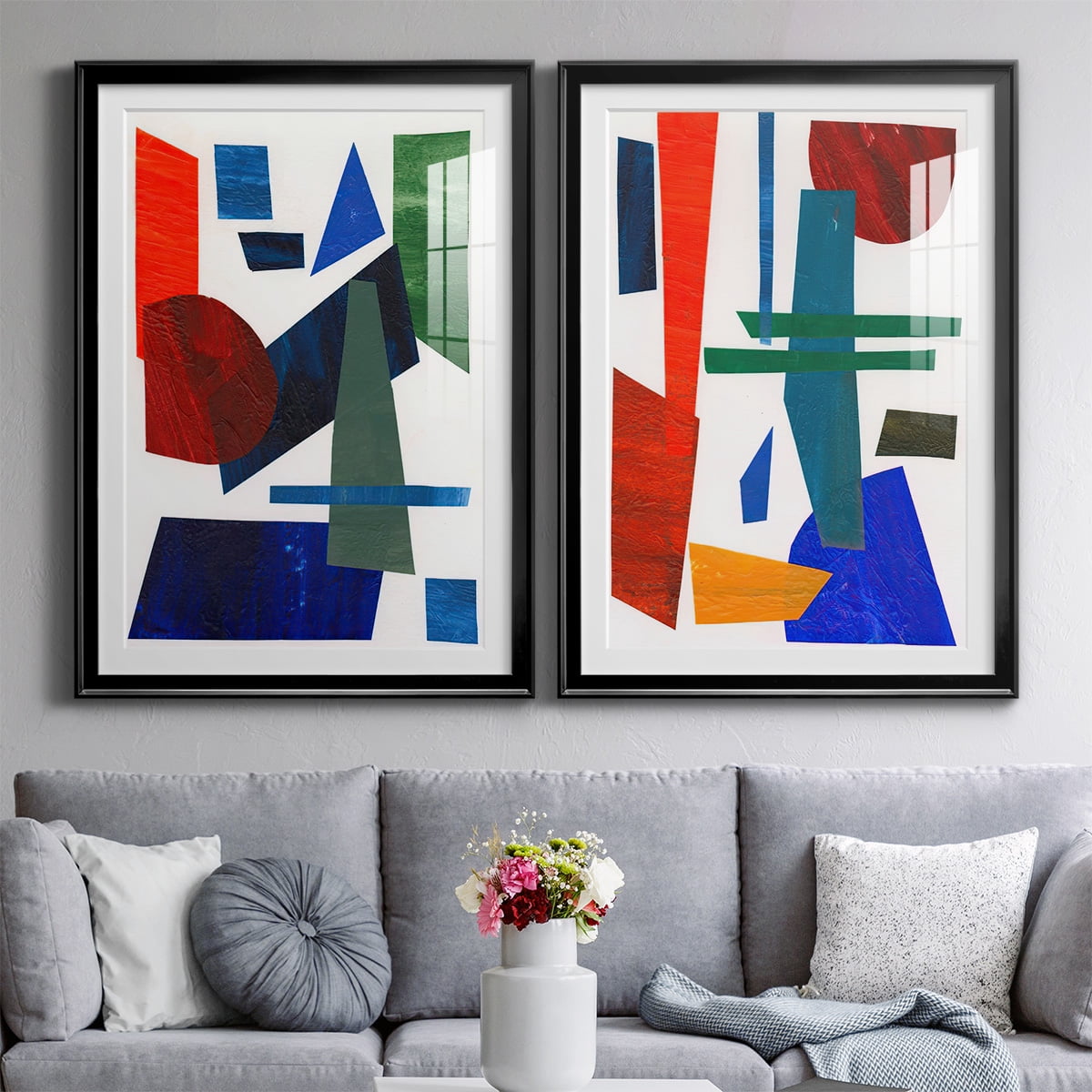 Wexford Home Colorful Shapes III Premium Framed Print, 22.5" x 30.5" - Ready to Hang, Black (Set of 2)