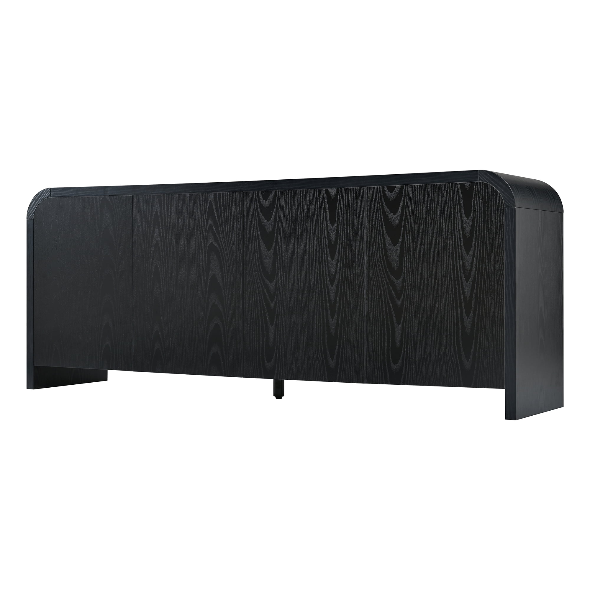 Aukfa Mid Century Modern TV Stand for TVs up to 70",Curved Design & Push-to-Open Doors, Black