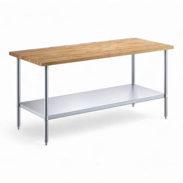 30" x 72" Heavy-Duty Wood Top Work Table with Galvanized Steel Base & Adjustable Undershelf – Durable, Spacious, and Versatile Workspace for Restaurants, Kitchens, & Workshops