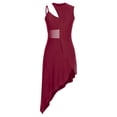 thumbnail image 6 of Xnihocha Women's Latin Tango Cha Cha Dance Dress Sleeveless Asymmetrical Leotard Dress with Gloves Burgundy M, 6 of 7