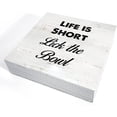thumbnail image 3 of Zomyto 5x5 IN Funny Kitchen Wooden Box Sign Desk Decor Life is Short Lick the Bowl Wood Block Plaque, 3 of 5