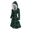 thumbnail image 2 of Christmas Mid Length Plaid Winter Coat for Women Plush Cuffs Long Sleeve Crewneck Button Down Cardigan Jacket for Holiday Olive Green S, 2 of 9