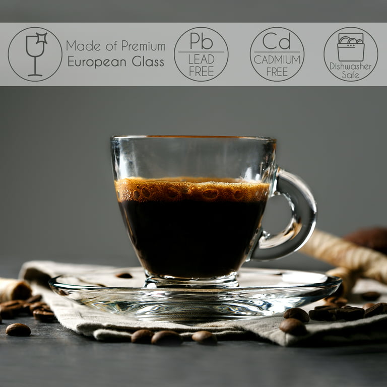 Crystalia Espresso Cups, Demitasse Clear Glass Drinkware Set, 6