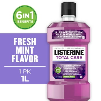 Listerine Total Care Anticavity Fluoride Mouthwash, Fresh Mint, 1 L