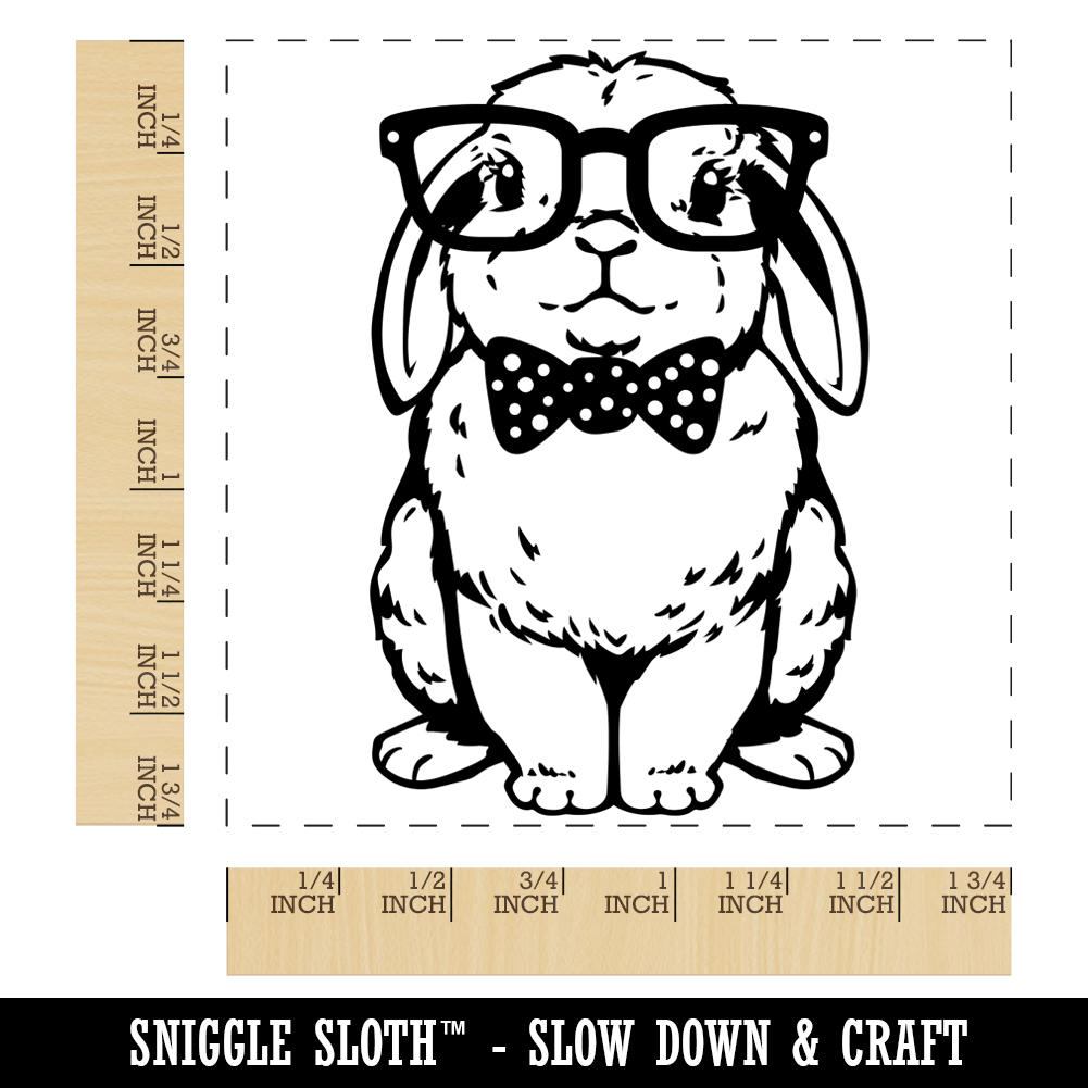 Cute Bunny Rabbit with Glasses and Bow Tie Square Rubber Stamp Stamping Scrapbooking Crafting - Medium 1.75in - image 2 of 7
