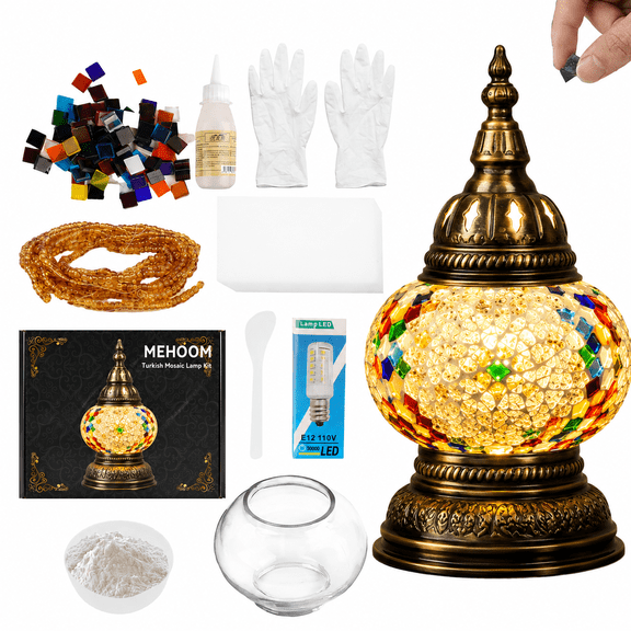 MEHOOM DIY Mosaic Lamp Kit,Yellow Turkish Crafts Kit for Adult,Moroccan Decor, Perfect Gift for Her or Him (Yellow)