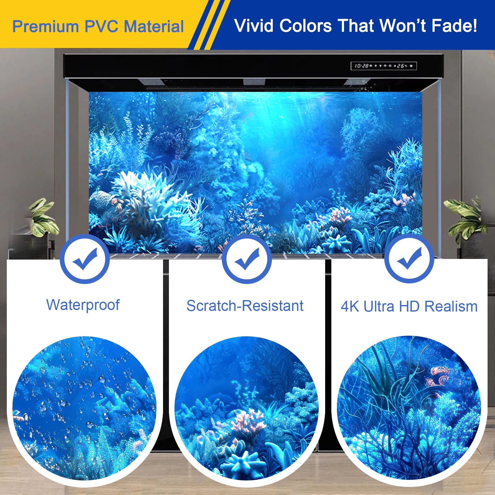 Aquarium Background & Fish Tank Background – Ultra HD Static Cling, No Tape, No Residue, Vibrant Underwater Scenery for Stunning Aquarium Decorations, Blue Ocean Theme 23.6X 70.8 Inches
