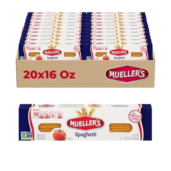 Mueller’s Spaghetti (20-Pack, 16 oz Each) – Classic Italian Pasta in Bulk – Perfect for spaghetti dinners, homemade Italian meals, and meal prepping.