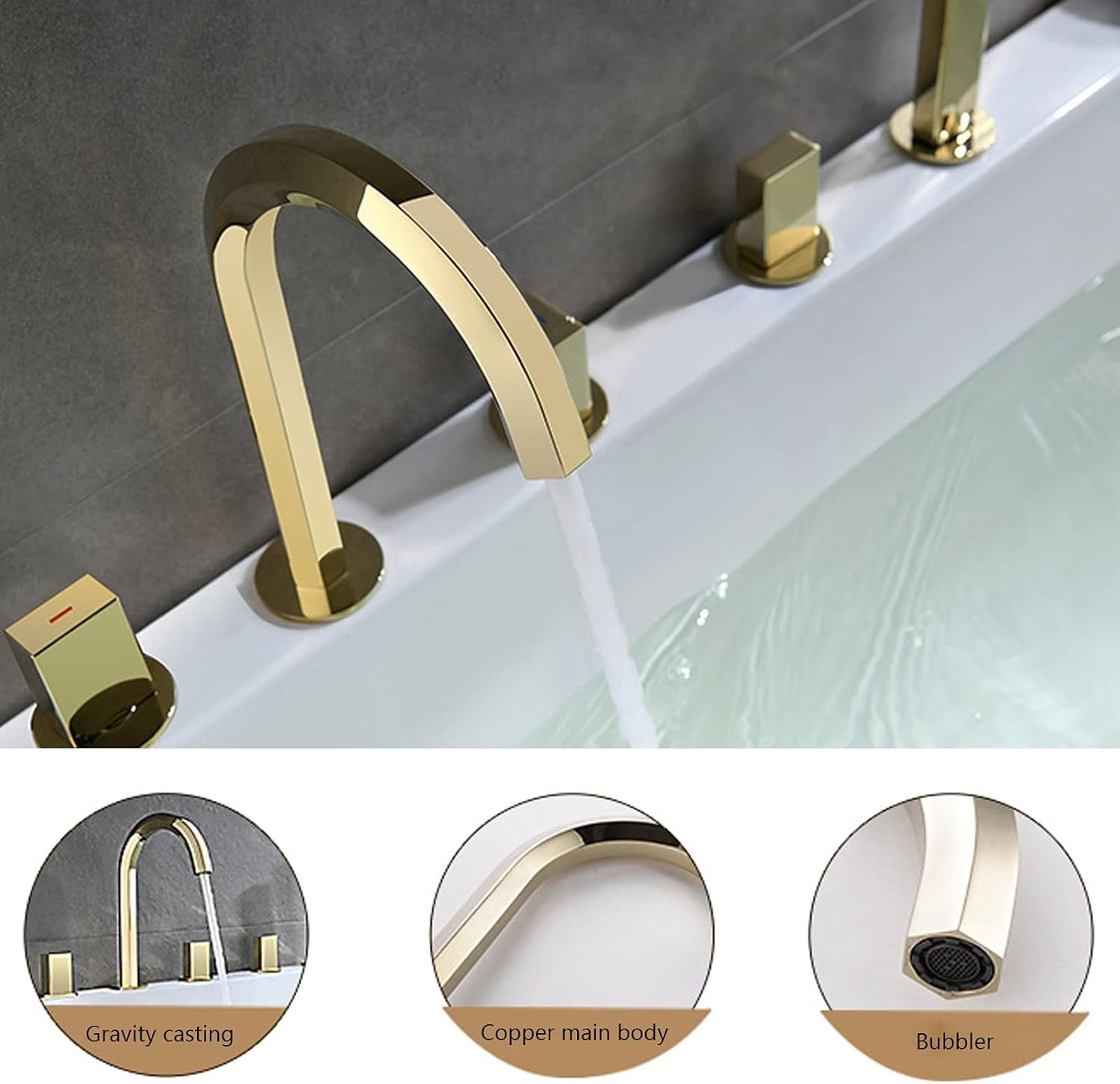 Five-Piece Bathtub Faucet Bathroom Basin Faucet, Washbasin Hot and Cold Water Mixer Tap, Copper Split Type Bathtub Shower Faucet Set, Electroplating,A