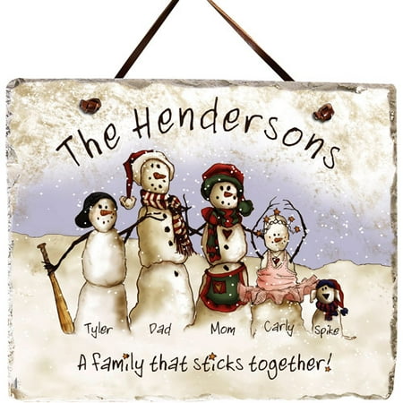 Personalized Snowmen Stick Family Slate