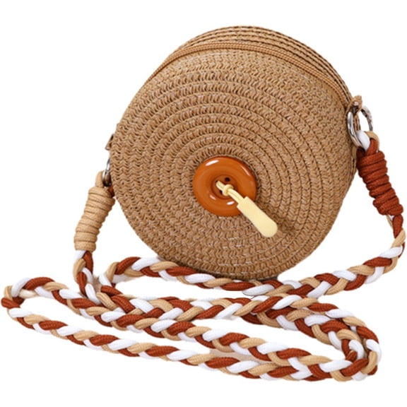 Jiibva Straw Shoulder Bags Beach Bag Coin Purse Round Woven Crossbody Bag Handwoven Rattan Purses for Women Summer Beach Woven Crossbody Straw Purses