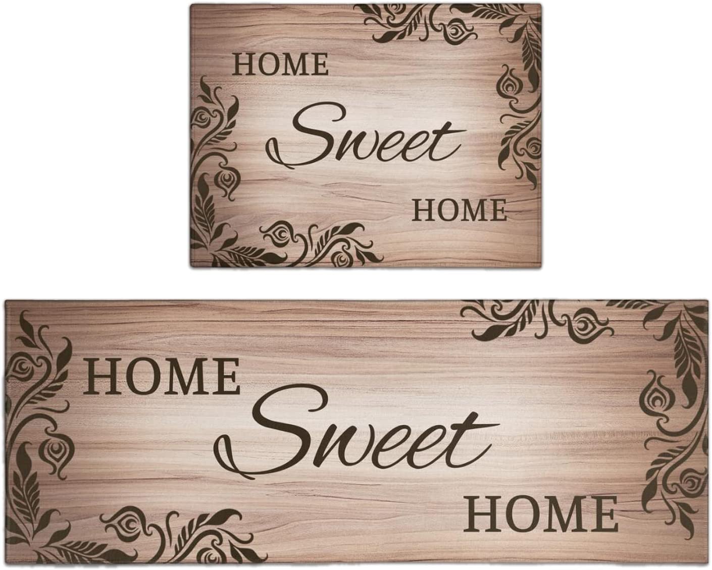 Kitchen Mats Floor Home Sweet Home - Kitchen Mat Set of 2, Brown Kitchen Rug, Farmhouse Kitchen Rugs for Kitchen Sink Area, Kitchen Sink Rugs and Mats, Kitchen Rugs with Words, 17x24 and 17x48 Inch - image 1 of 5