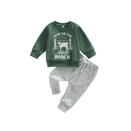 

Toddler Baby Boy Girl Outfit Cow Print Crewneck Sweatshirt Tops Solid Jogger Pants Set 2Pcs Fall Winter Clothes Set 0-3T