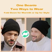 Beanie for Women Men, Unisex Wool Knit Warm Fleece Lined Cuffed Winter Hat Cap 1Pack