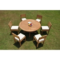 Grade-A Teak Dining Set: 6 Seater 7 Pc: 60" Round Table And 6 Veranda Armless Chairs Outdoor Patio WholesaleTeak #WMVR59