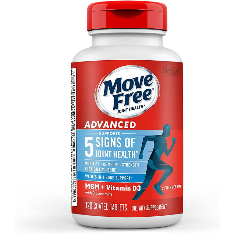 Move Free Advanced Glucosamine Chondroitin MSM Vitamin D3 and Hyaluronic Acid Joint Health Supplement, Coated Tablets - 80 Count