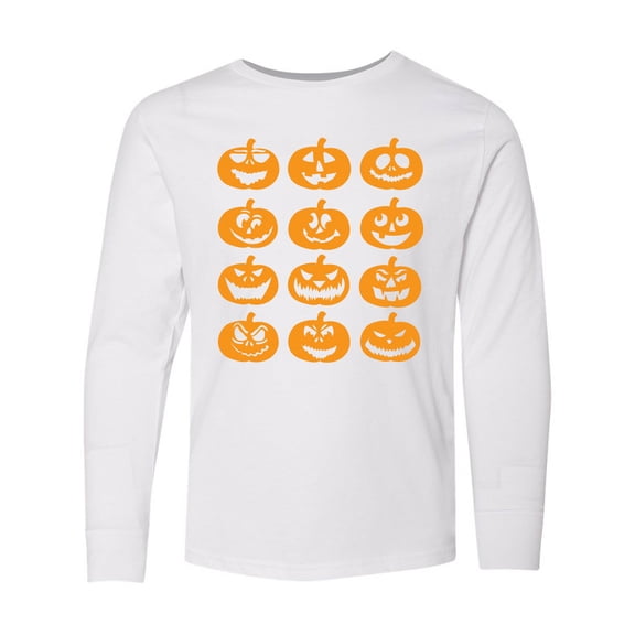 Inktastic Halloween Pumpkin Faces Orange Long Sleeve Youth T-Shirt