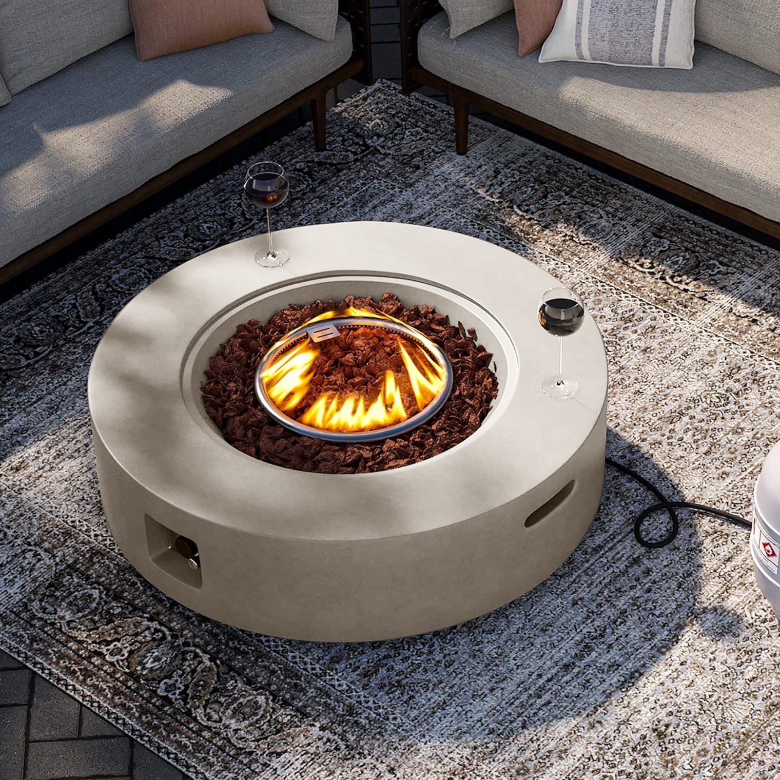 HZWDD Propane Outdoor Fire Pit Table, Propane Gas Patio Fire Table 50000 BTU Flint & Concrete Look for Deck, Backyard and Pool