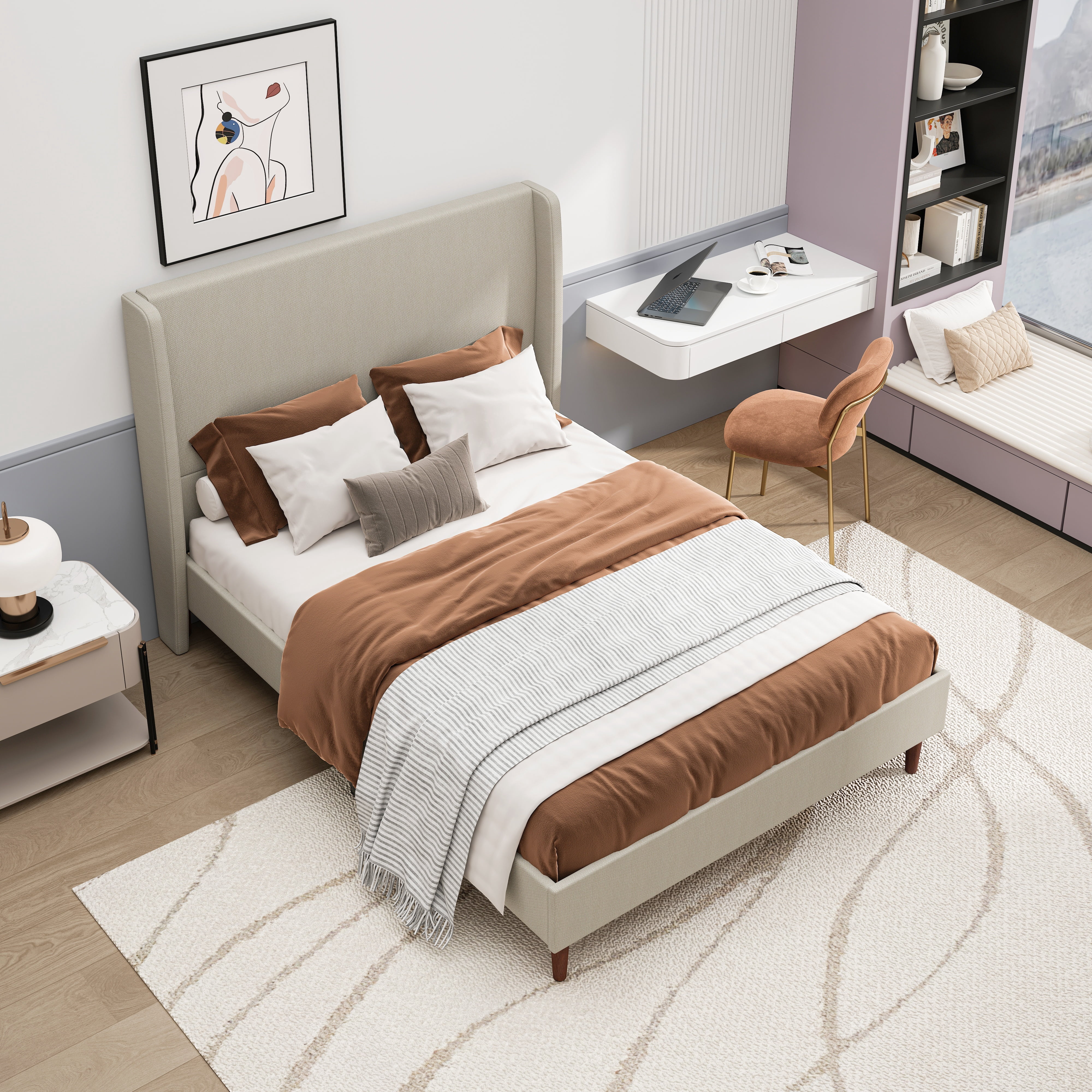 avobird Linen Upholstered Headboard Queen Size, Bed Frame Mount, Featuring High-Density Sponge Padding, Luxury Texture No Box Spring Needed Comfort and Style, Beige