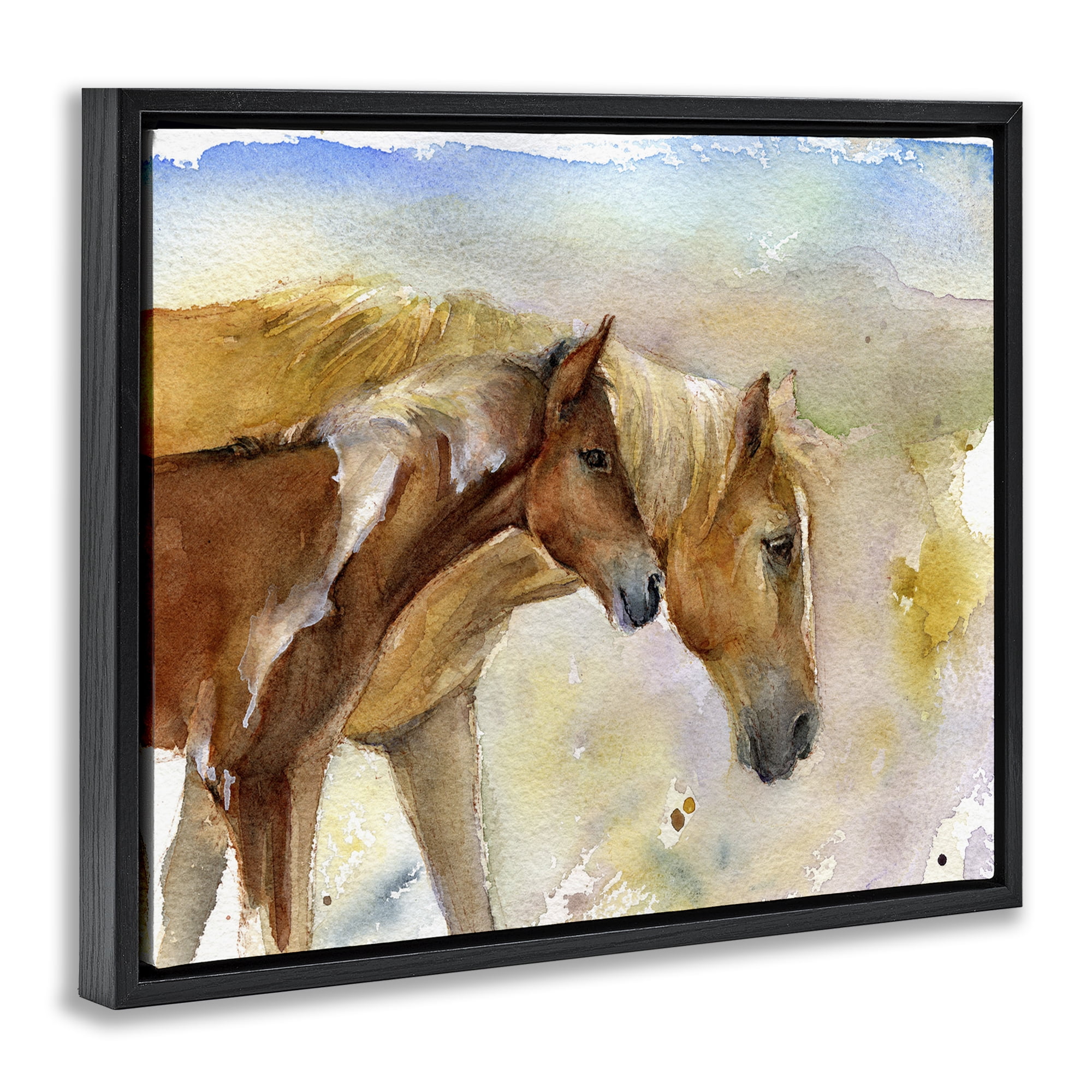 Stupell Industries Wild Horses Watercolor Animals & Insects Painting Black Floater Framed Canvas Art Print Wall Art, 31 x 25