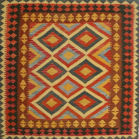 Ahgly Company Machine Washable Indoor Square Contemporary Tomato Red Area Rugs, 3' Square