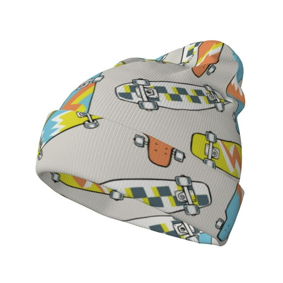 Zufioo Skateboard Print Adult Knitted Hat, Unisex Cuffed Brimless Ski Hat, Suitable for Autumn and Winter