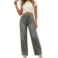 thumbnail image 4 of Karymi Workout Shorts Women High Waist Wide Leg Jeans, Casual Washed Straight Leg Denim Pants with Raw Hem, Loose Fit Floor-Length Trousers with Pockets Pants for Women, 4 of 8