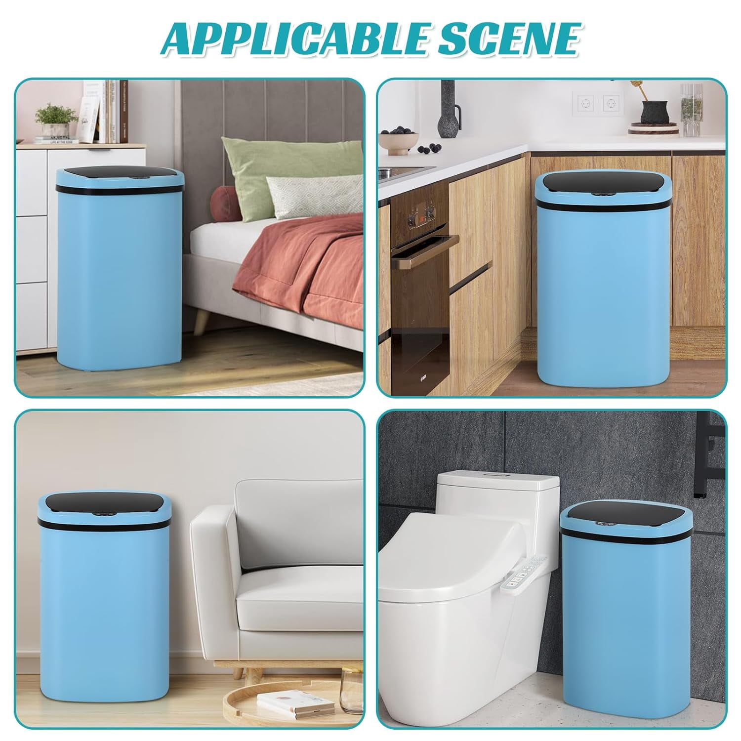 Dkelincs 13 Gallon Automatic Trash Can with Motion Sensor 49L Touchless Kitchen Garbage Can with Removable Lid, Waterproof for Home Bathroom, Blue