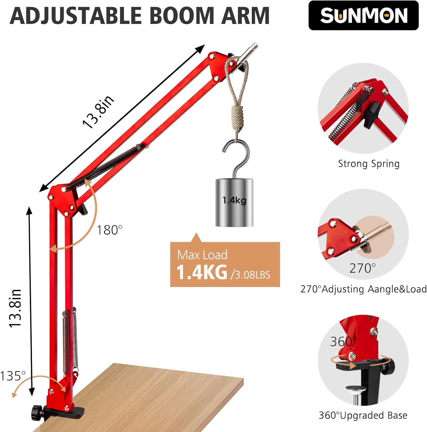 SUNMON QuadCast Microphone Stand - Red Boom Arm for Hyper x QuadCast with Red Quad Cast Pop Filter, Sound Insulation and Noise Reduction, Gaming Microphone Arm with 3/8" to 5/8" Adapter