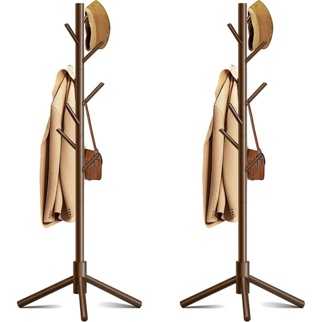 Wooden Coat Rack Standing Coat Rack with Hooks Adjustable Heights for Clothes Hats Handbags Coat Tree Easy Assembly for Entryway Bedroom Hallway Office ( PC)