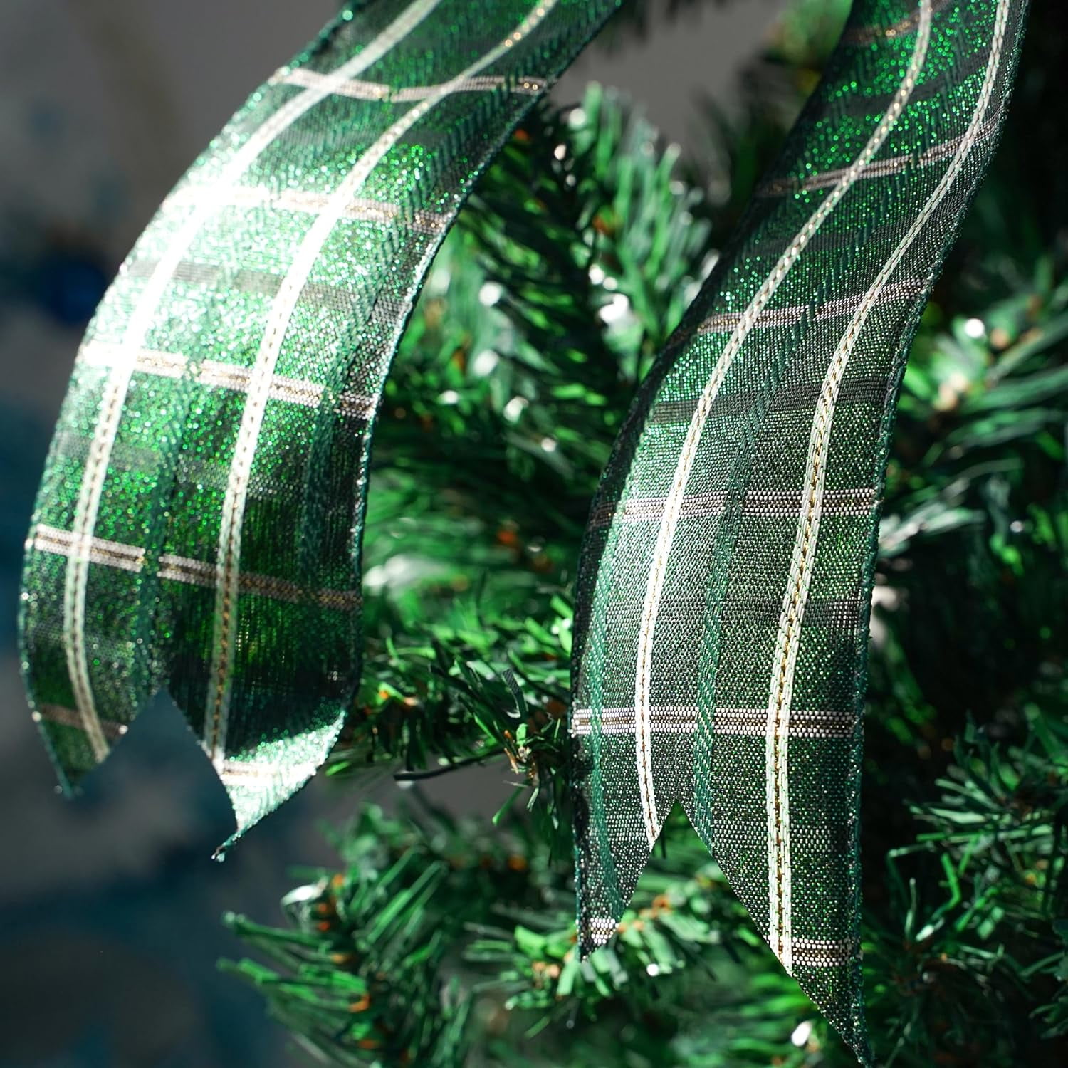 Green Plaid Tartan Checkered Christmas Tree Ribbon - 2.5" Wired in Green - 25 Yards - Perfect for Holidays