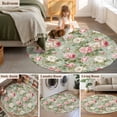 thumbnail image 5 of Round Area Rug 3 Ft, White Pink Flower Washable Non-Slip Circle Carpet for Living Room/Bedroom, Shabby Chic Spring Vintage Leaf Green Low-Profile Small Floor Mats Collection Rugs for Indoor, 5 of 8