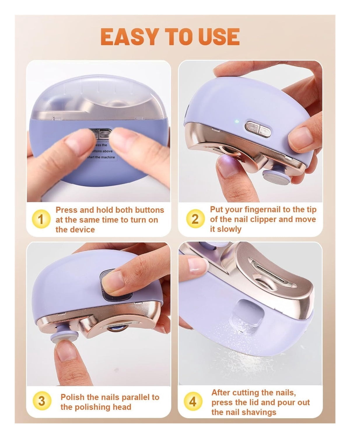 Electric Nail Clipper, 3 in-1 Electric Polishing Automatic Nail Clippers with LED Light & Nail Scraps Storage, Electric Nail Trimmer Automatic Nail Clippers for Baby, Kids, Adults, Seniors (White)