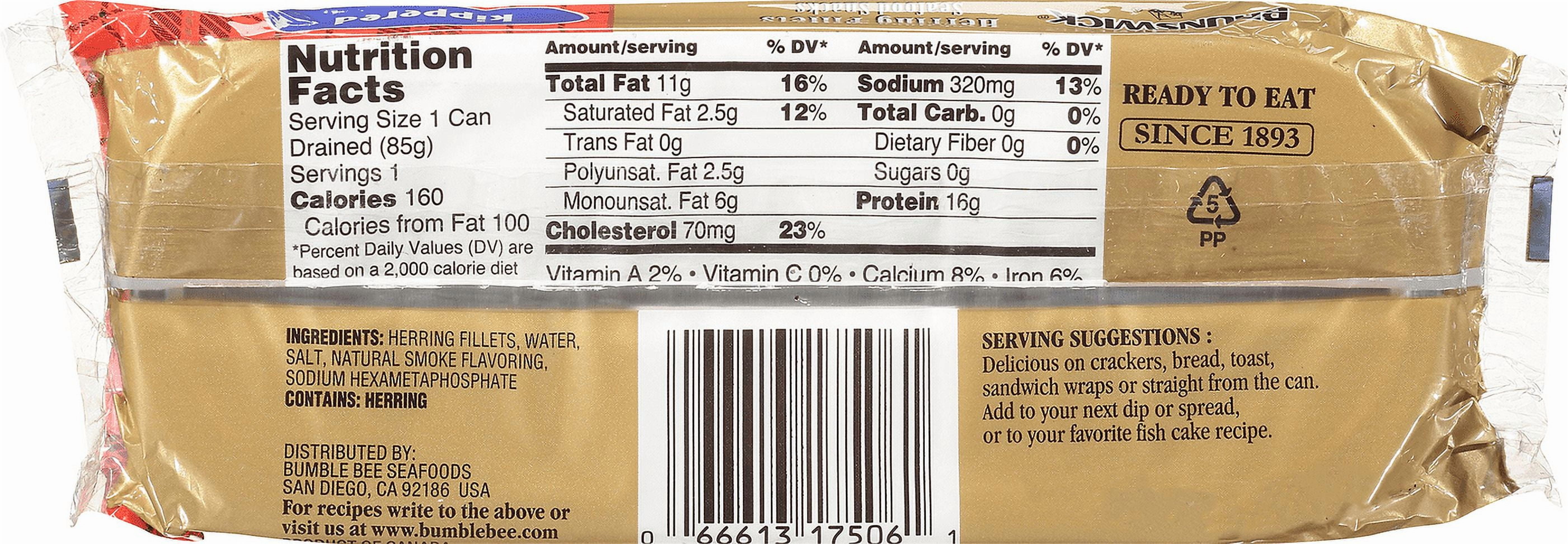 (12 pack) Brunswick Kippered Seafood Snack, Wild Caught Herring Fillets, Gluten Free, 18g Protein per Serving, Shelf Stable Tin Can, 3.53 oz