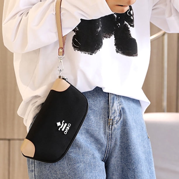Bolso de mano de nailon, portátil, impermeable, sencillo, para teléfono móvil, para el trabajo (negro)