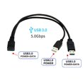 thumbnail image 2 of Cablecc Black Usb 3.0 Female To Dual Usb Male Extra Power Data Y Extension Cable For 2.5"" Mobile Hard Disk, 2 of 5
