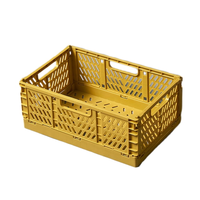 yulier Grande Capacité Crates pour Rangement, Rangement Crates en Plastique Empilable, Crate Multifonctionnel Résistant à l'Usure Pliable pour Bureau Maison Cuisine Chambre Salle de Bain (Jaune, 16.93"X11.72"X6.57 Pouces)