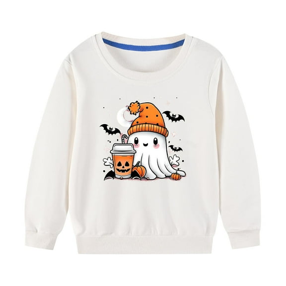 Odeerbi Toddler Boys Girls Halloween Ghost Crewneck Sweatshirts Fall Winter Cotton Sweatshirt Toddler Kids Cute Solid Color Long Sleeve Sweatshirts Top Toddler Clothes White